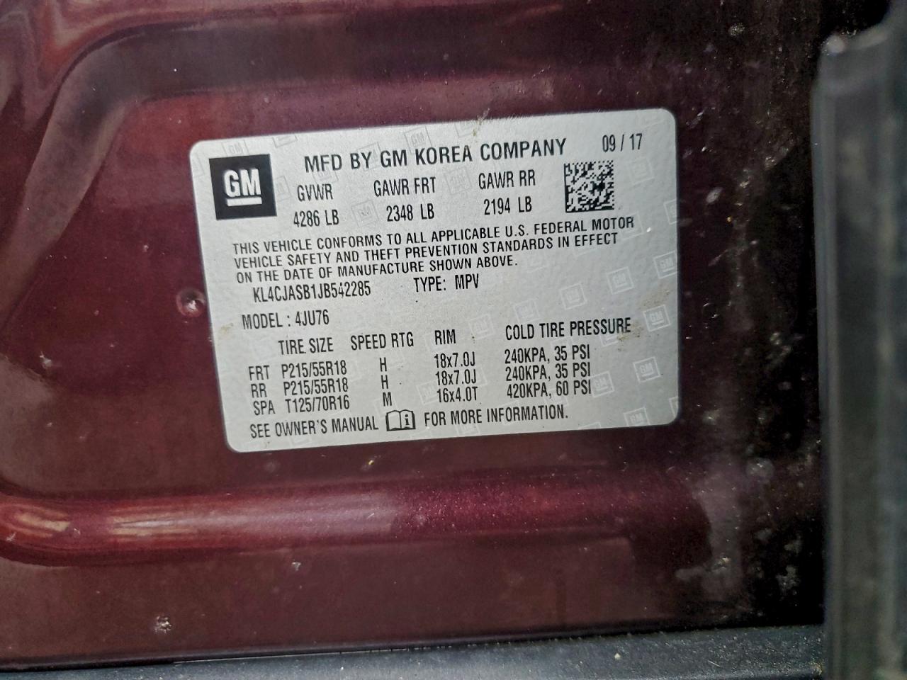 2018 Buick Encore Preferred VIN: KL4CJASB1JB542285 Lot: 93568745