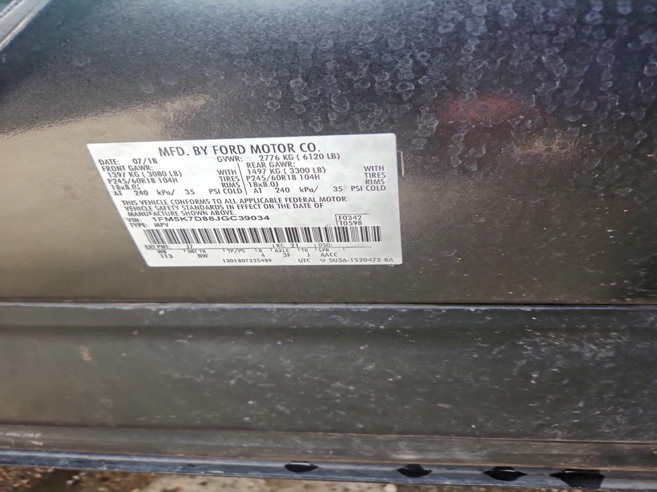 2018 Ford Explorer Xlt VIN: 1FM5K7D88JGC39034 Lot: 93901415