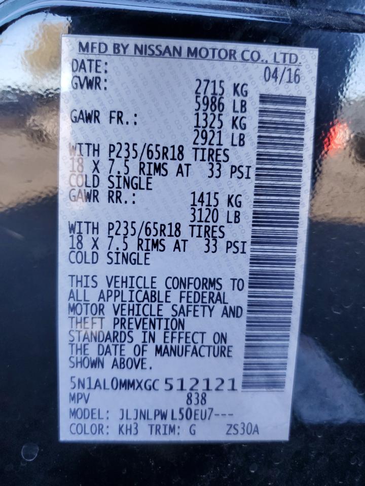 2016 Infiniti Qx60 VIN: 5N1AL0MMXGC512121 Lot: 93562095