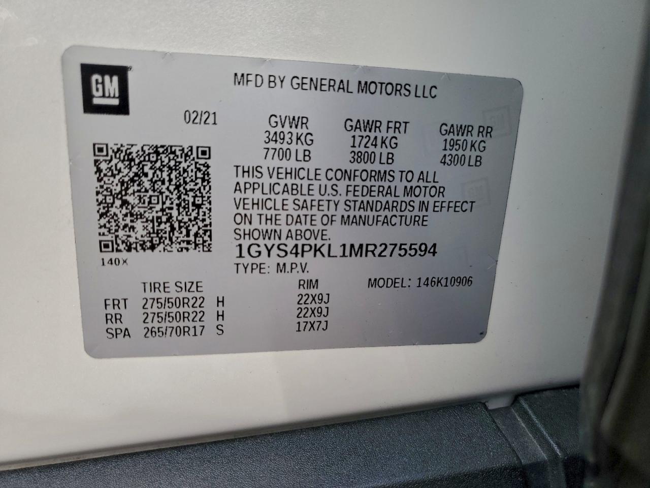 2021 Cadillac Escalade Esv Sport VIN: 1GYS4PKL1MR275594 Lot: 94001905