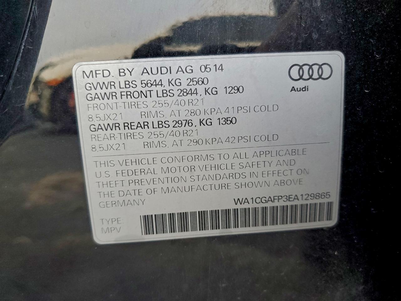 2014 Audi Sq5 Premium Plus VIN: WA1CGAFP3EA129865 Lot: 92494235