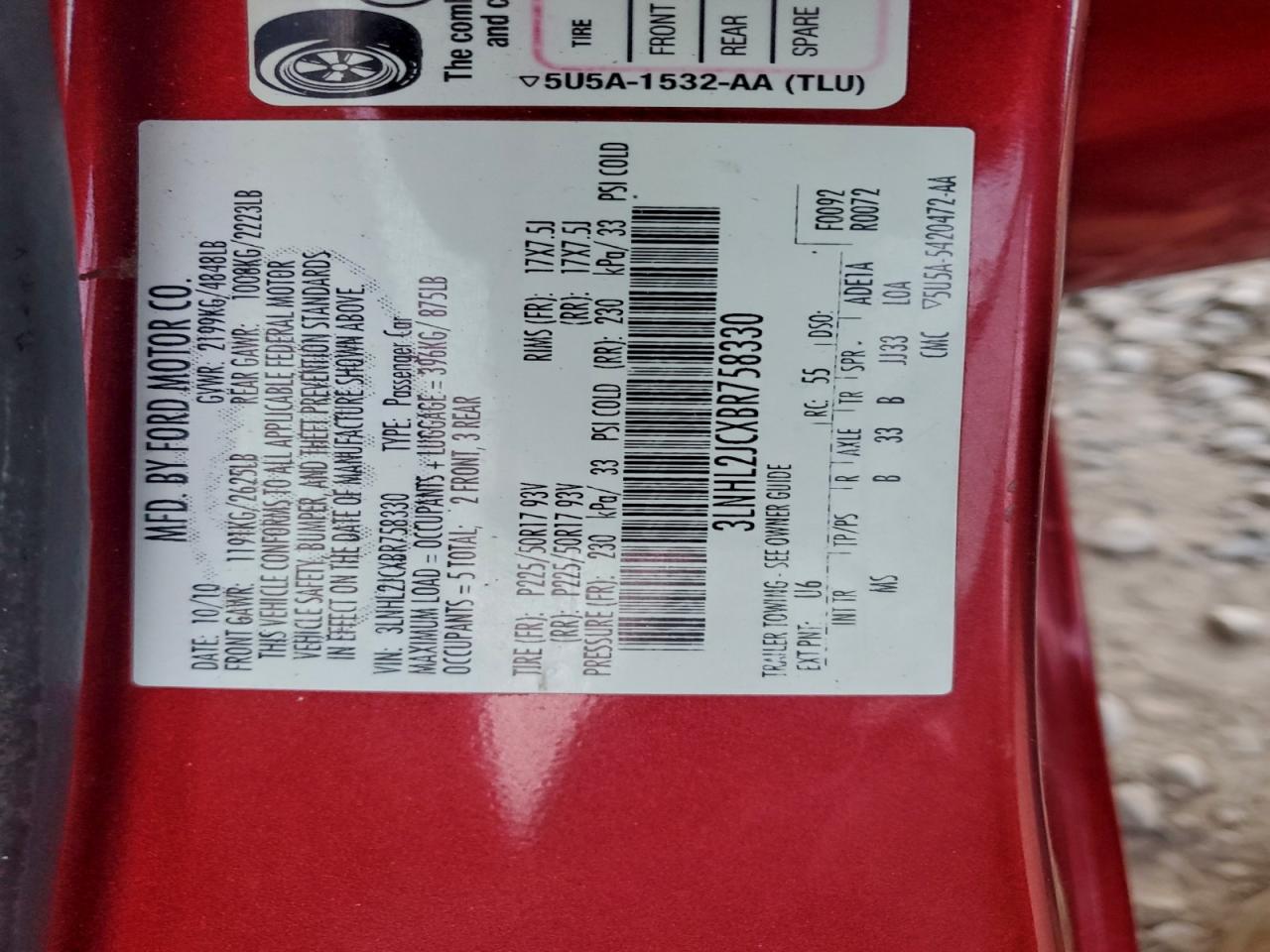 2011 Lincoln Mkz VIN: 3LNHL2JCXBR758330 Lot: 94726765