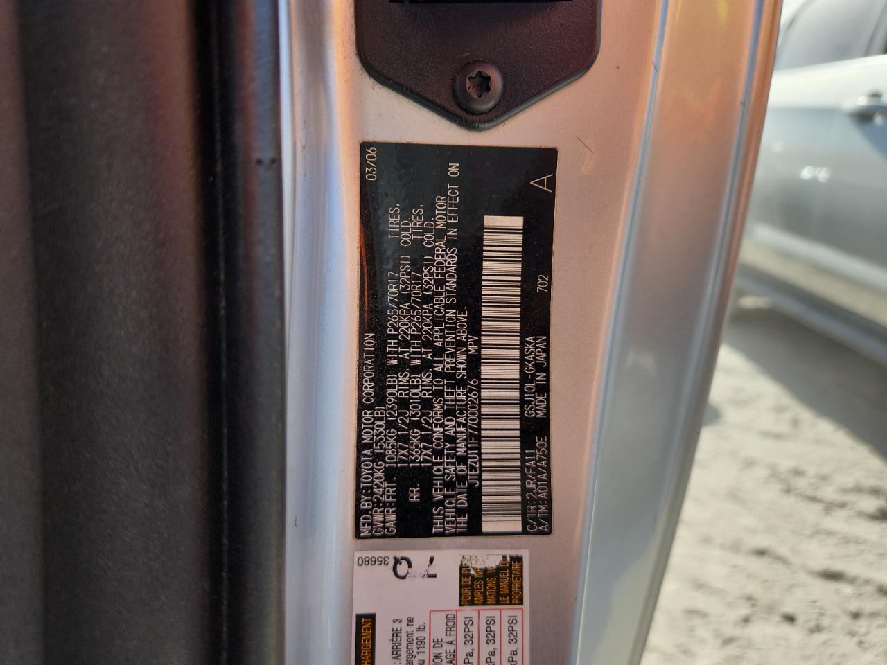 2007 Toyota Fj Cruiser VIN: JTEZU11F770002676 Lot: 91279715