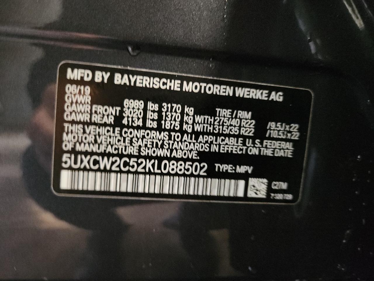 2019 BMW X7 xDrive40I VIN: 5UXCW2C52KL088502 Lot: 93076695