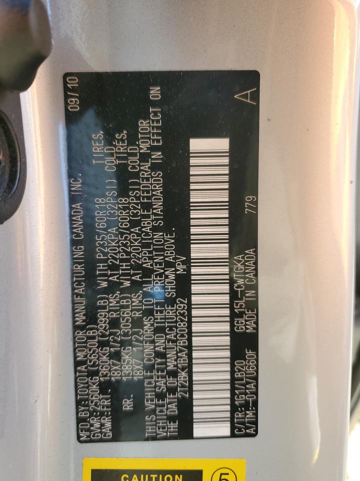 2011 Lexus Rx 350 VIN: 2T2BK1BA7BC082392 Lot: 92861675