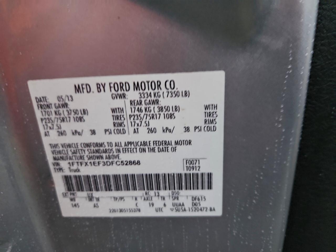 2013 Ford F150 Super Cab VIN: 1FTFX1EF3DFC52868 Lot: 94369415