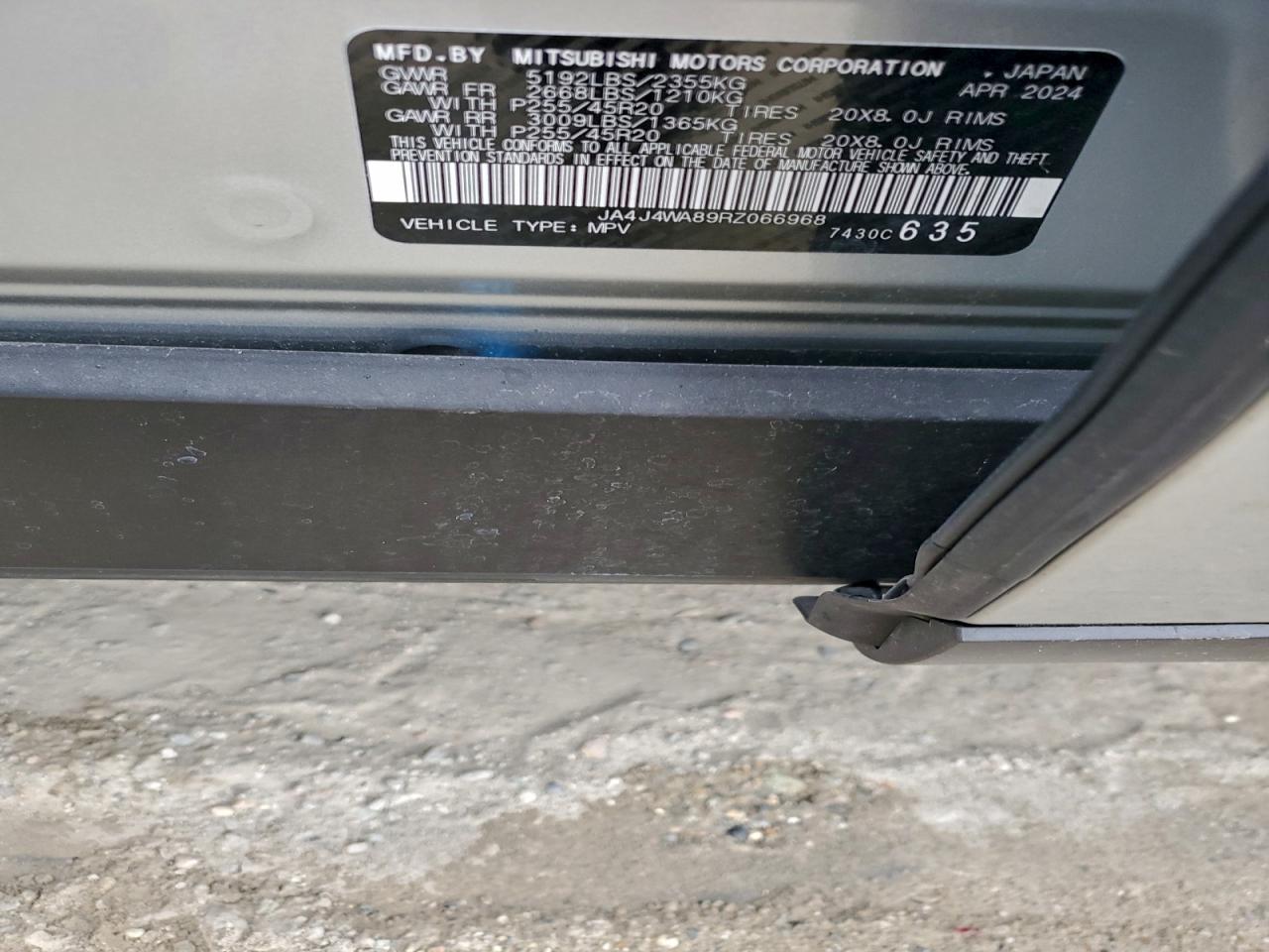 2024 Mitsubishi Outlander Sel VIN: JA4J4WA89RZ066968 Lot: 94041105