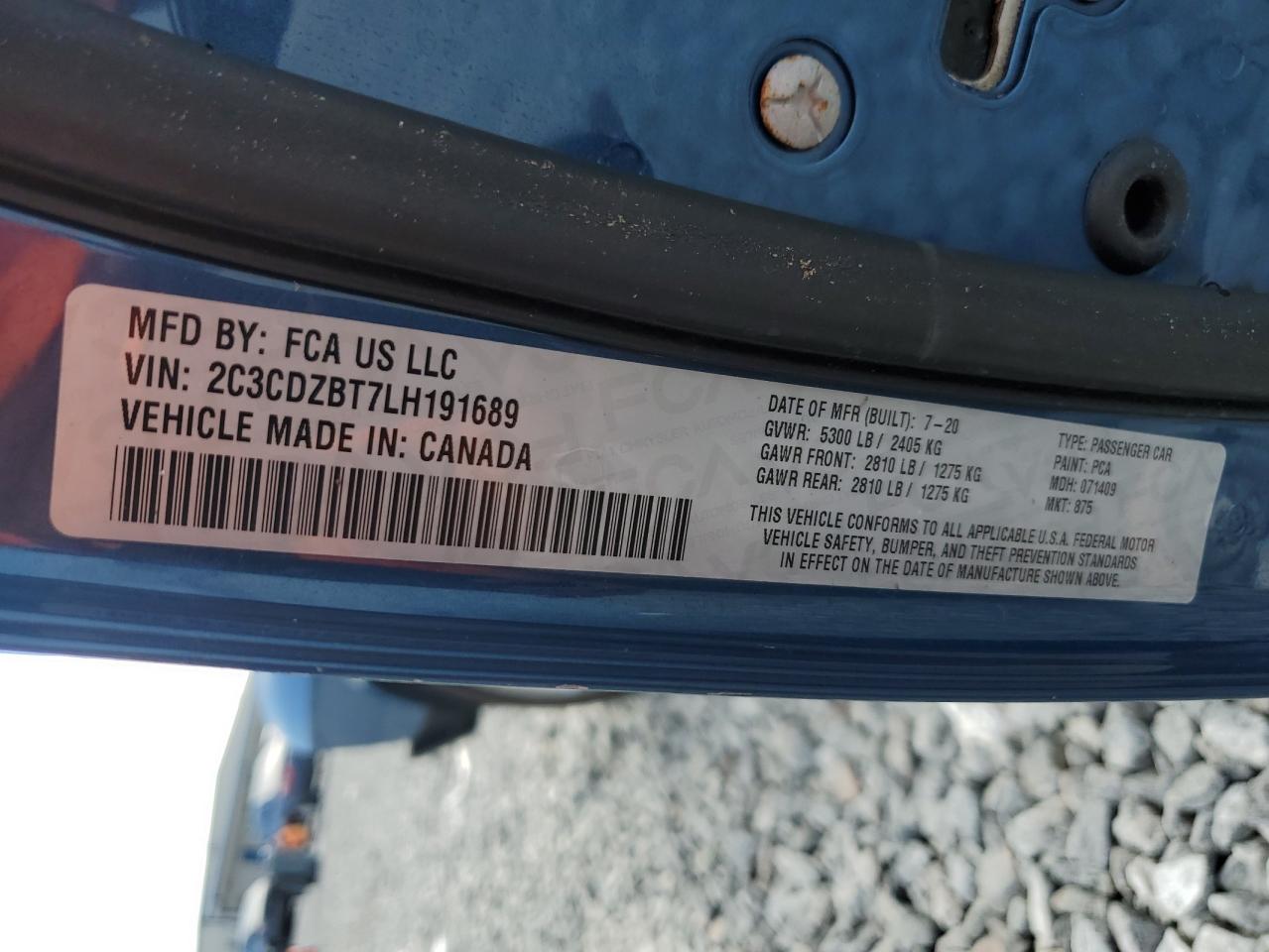 2020 Dodge Challenger R/T VIN: 2C3CDZBT7LH191689 Lot: 92048655