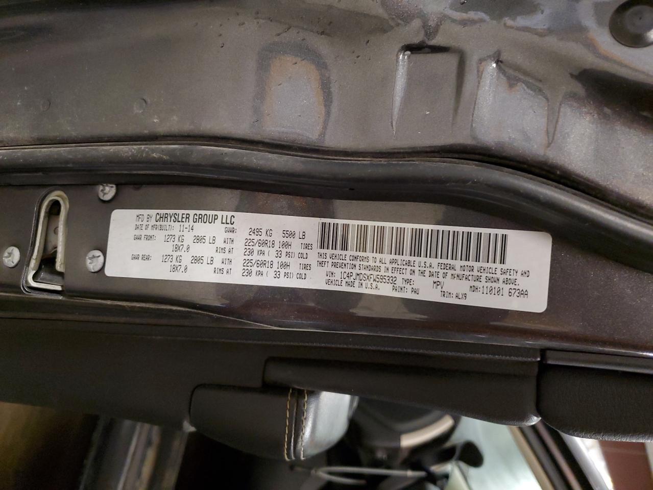 2015 Jeep Cherokee Limited VIN: 1C4PJMDSXFW595332 Lot: 92326035