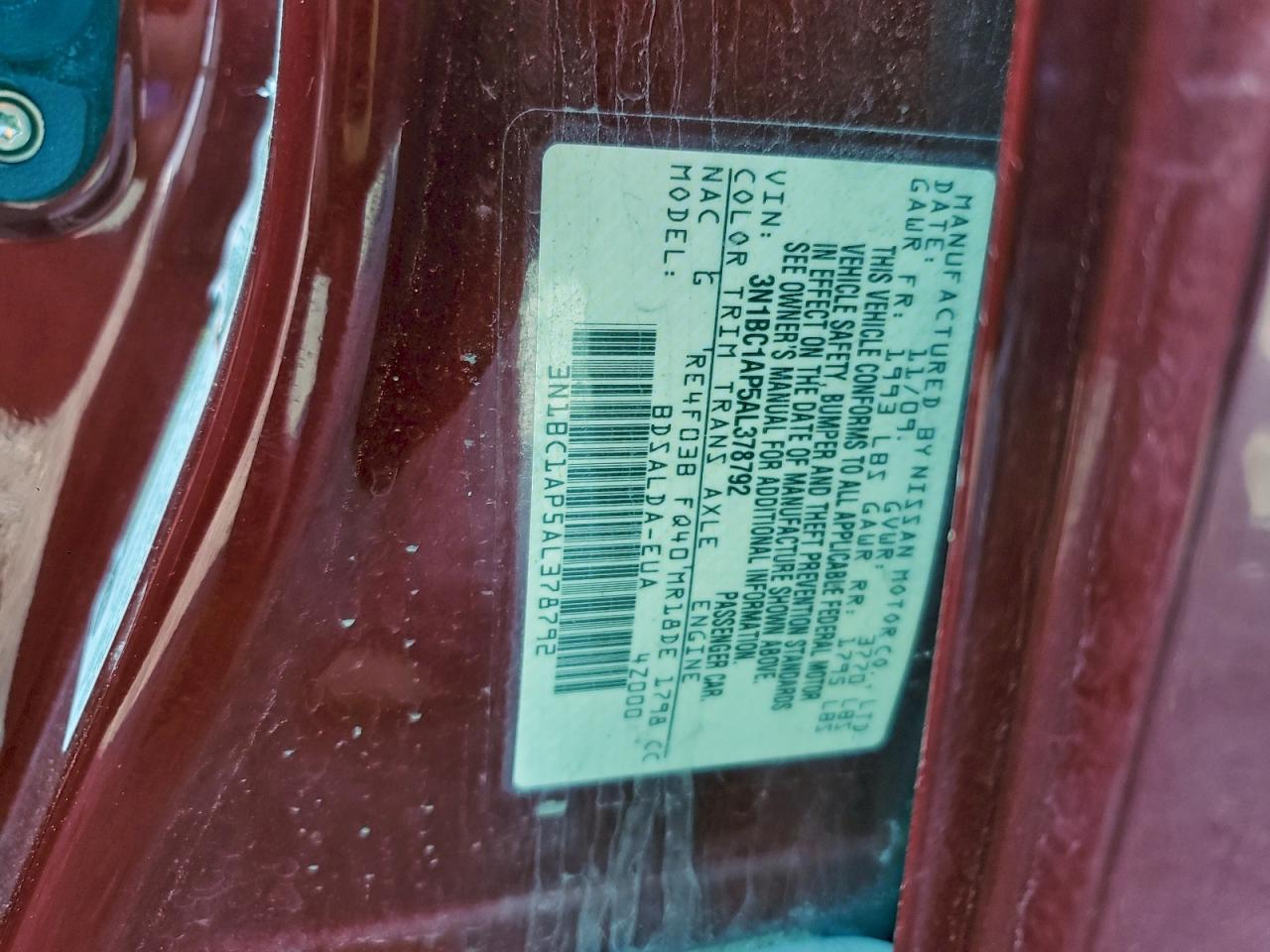 2010 Nissan Versa S VIN: 3N1BC1AP5AL378792 Lot: 94380585