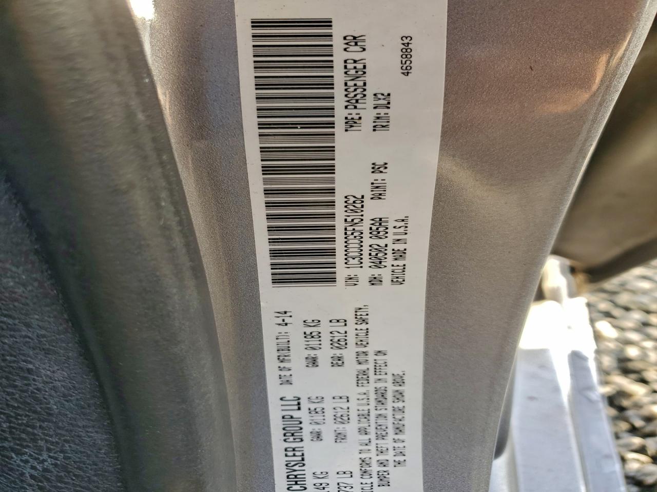 2015 Chrysler 200 C VIN: 1C3CCCCG5FN510262 Lot: 93197265