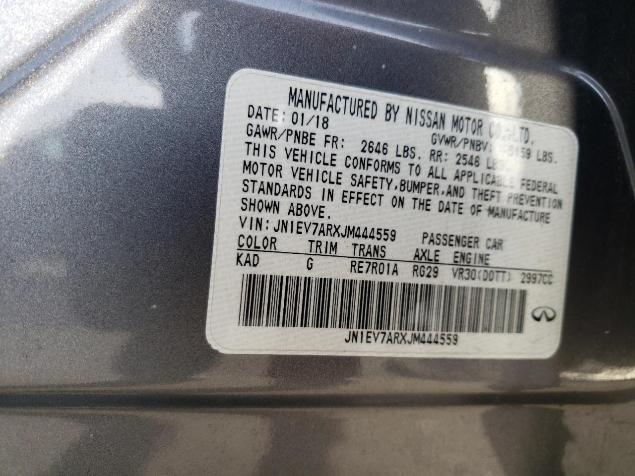 2018 Infiniti Q50 Luxe VIN: JN1EV7ARXJM444559 Lot: 91068865