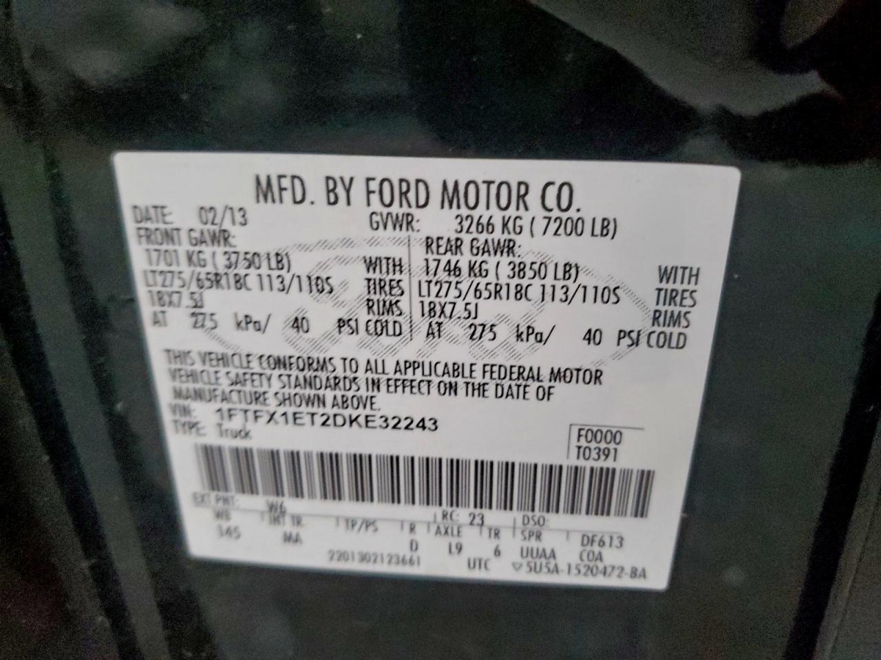 2013 Ford F150 Super Cab VIN: 1FTFX1ET2DKE32243 Lot: 93257435