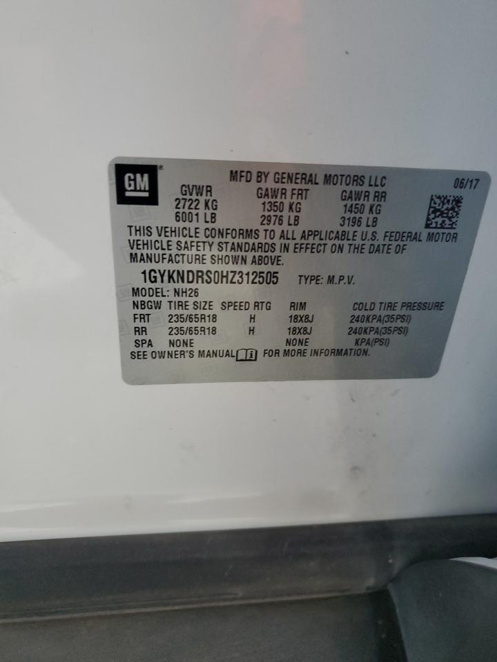 2017 Cadillac Xt5 Luxury VIN: 1GYKNDRS0HZ312505 Lot: 92359345