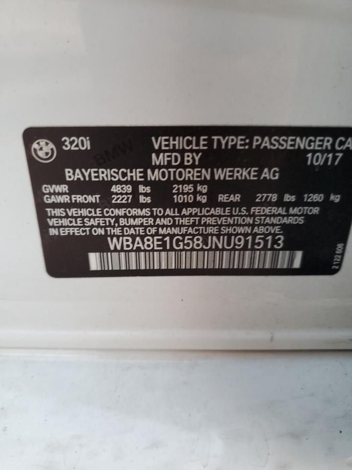 2018 BMW 320 I VIN: WBA8E1G58JNU91513 Lot: 93310085