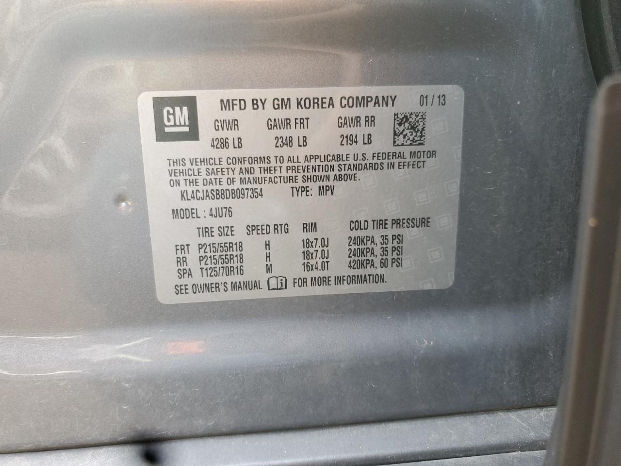 2013 Buick Encore VIN: KL4CJASB8DB097354 Lot: 93122995