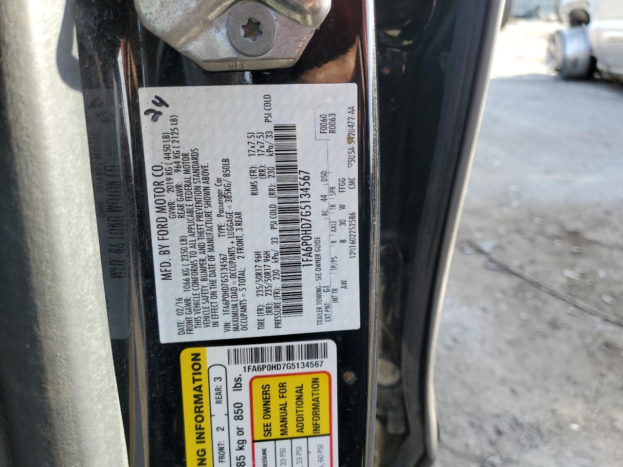 2016 Ford Fusion Se VIN: 1FA6P0HD7G5134567 Lot: 91188235