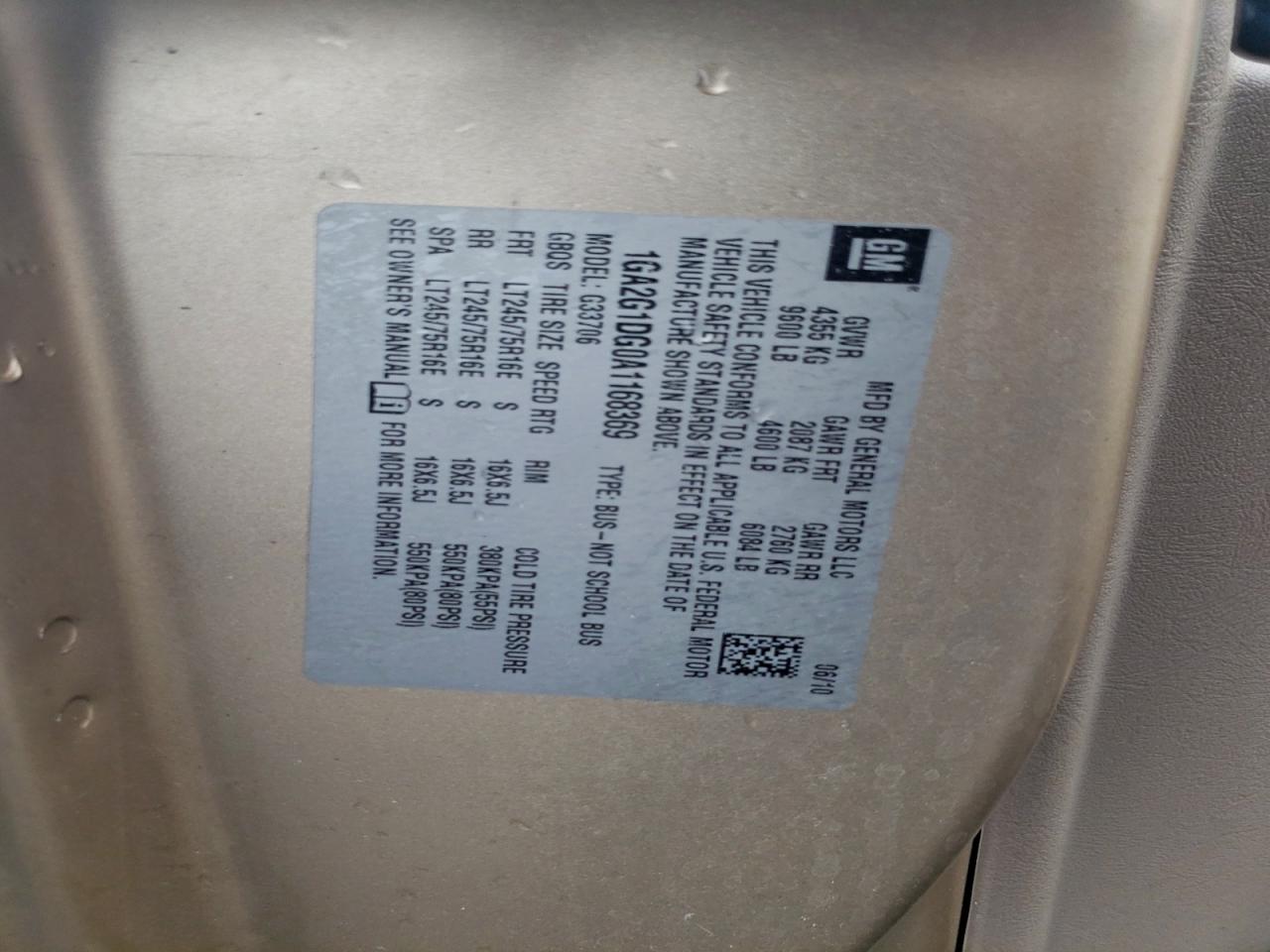 2010 Chevrolet Express G3500 Lt VIN: 1GA2G1DG0A1168369 Lot: 94371645