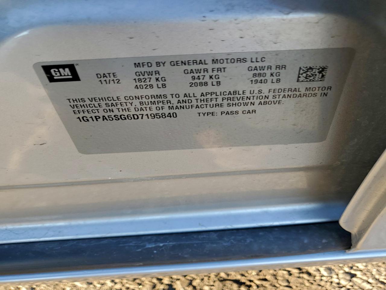 2013 Chevrolet Cruze Ls VIN: 1G1PA5SG6D7195840 Lot: 94206745