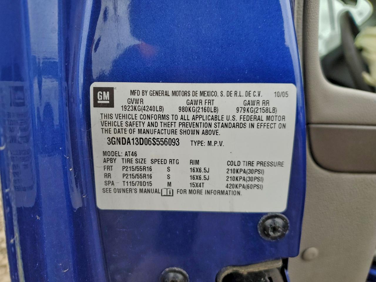 2006 Chevrolet Hhr Ls VIN: 3GNDA13D06S556093 Lot: 85439365