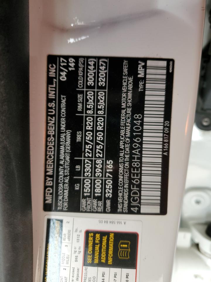 2017 Mercedes-Benz Gls 450 4Matic VIN: 4JGDF6EE8HA961048 Lot: 92858655