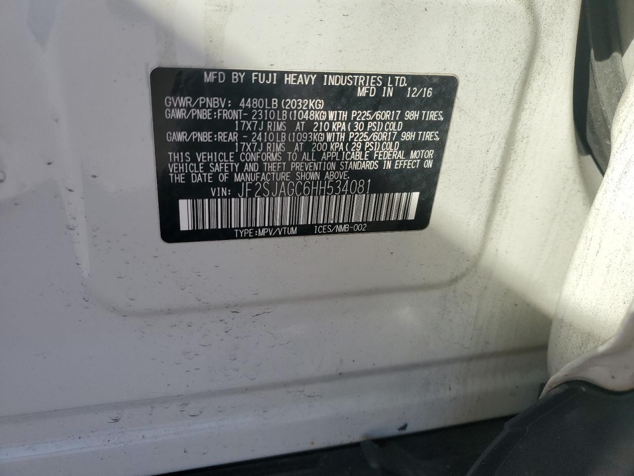 2017 Subaru Forester 2.5I Premium VIN: JF2SJAGC6HH534081 Lot: 91777865