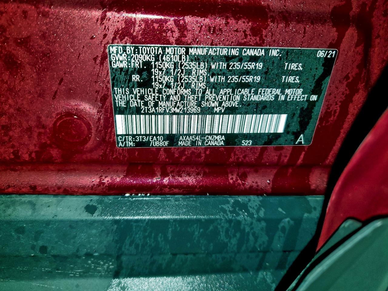 2021 Toyota Rav4 Xle Premium VIN: 2T3A1RFV3MW213969 Lot: 94704885