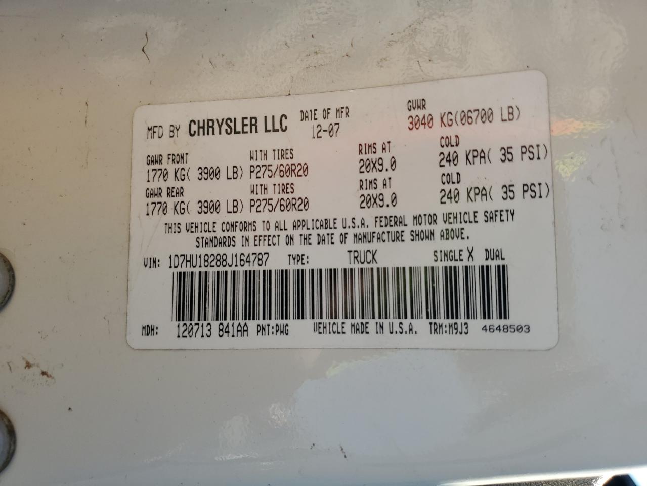 2008 Dodge Ram 1500 St VIN: 1D7HU18288J164787 Lot: 93144745