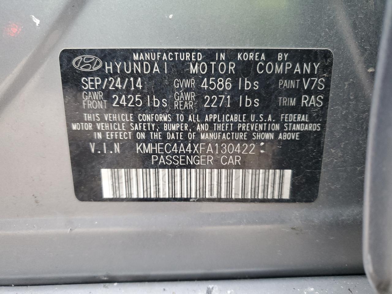 2015 Hyundai Sonata Hybrid VIN: KMHEC4A4XFA130422 Lot: 93399005