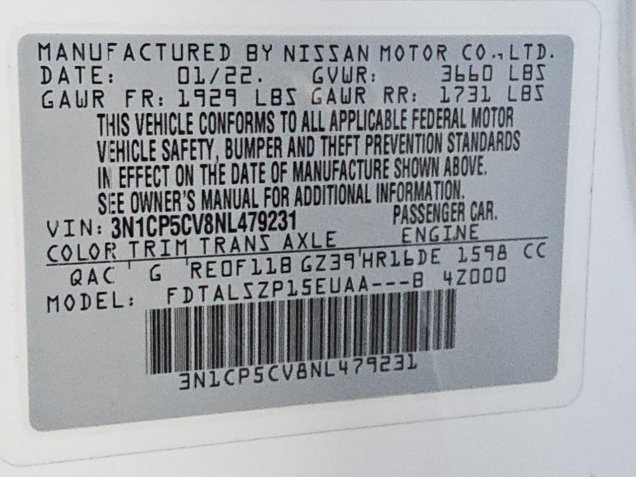 2022 Nissan Kicks Sv VIN: 3N1CP5CV8NL479231 Lot: 91285595