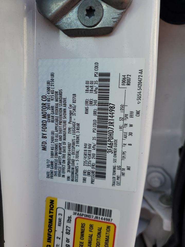 2018 Ford Fusion Se VIN: 3FA6P0HD7JR144987 Lot: 92680575