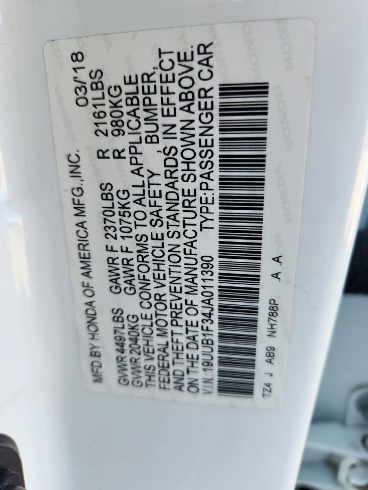 2018 Acura Tlx VIN: 19UUB1F34JA011390 Lot: 91923195