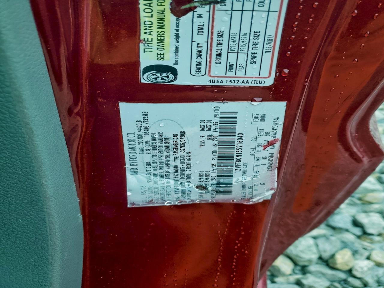 2005 Ford Mustang VIN: 1ZVFT80N155216040 Lot: 93871315