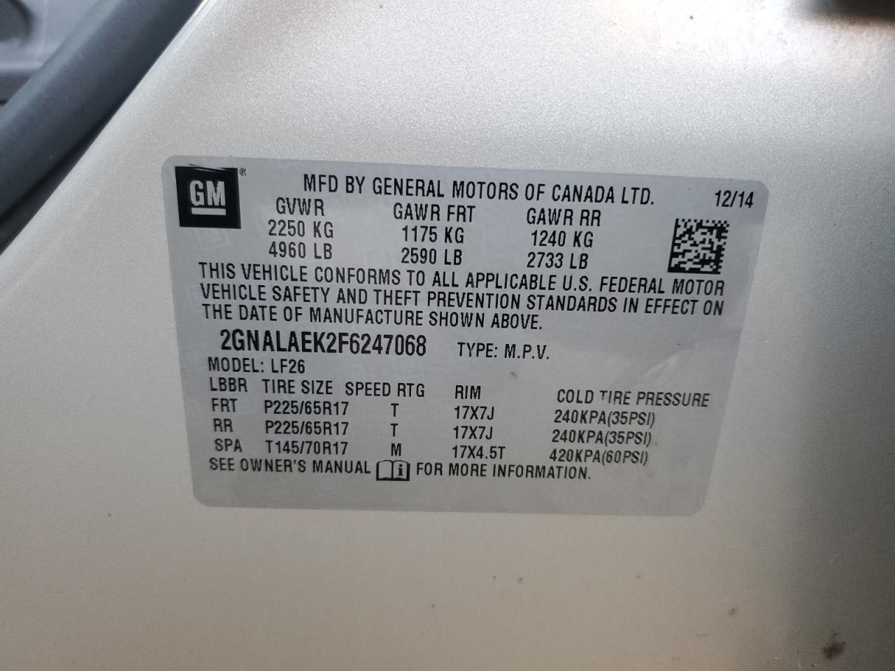 2015 Chevrolet Equinox Ls VIN: 2GNALAEK2F6247068 Lot: 91290155