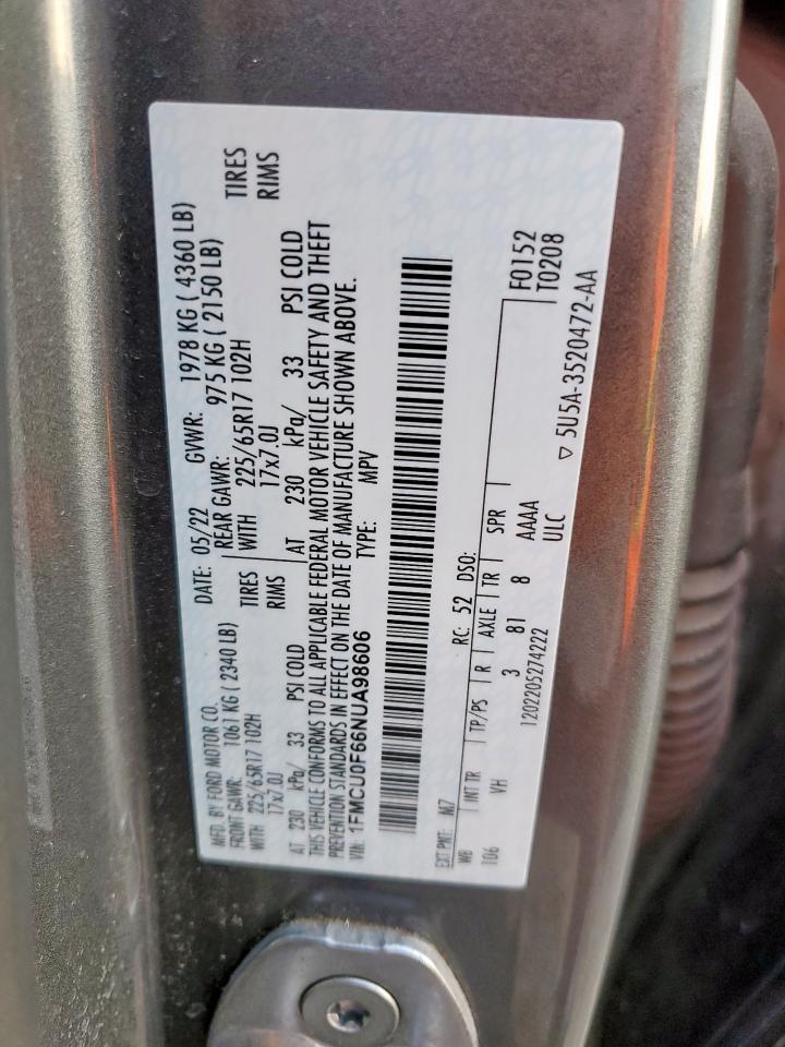 2022 Ford Escape S VIN: 1FMCU0F66NUA98606 Lot: 93399675