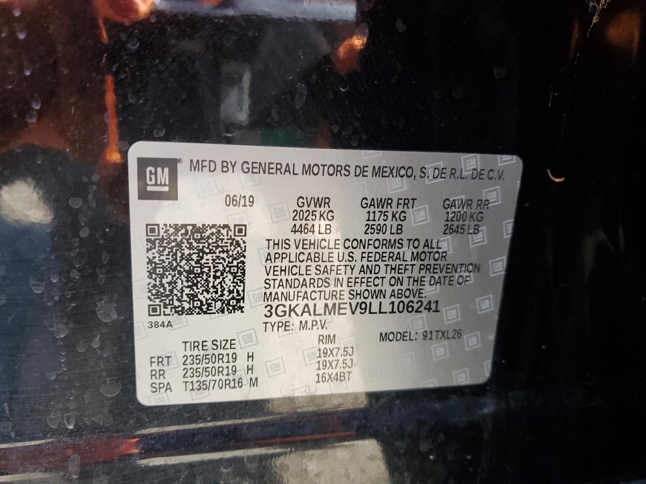 2020 GMC Terrain Sle VIN: 3GKALMEV9LL106241 Lot: 91289315