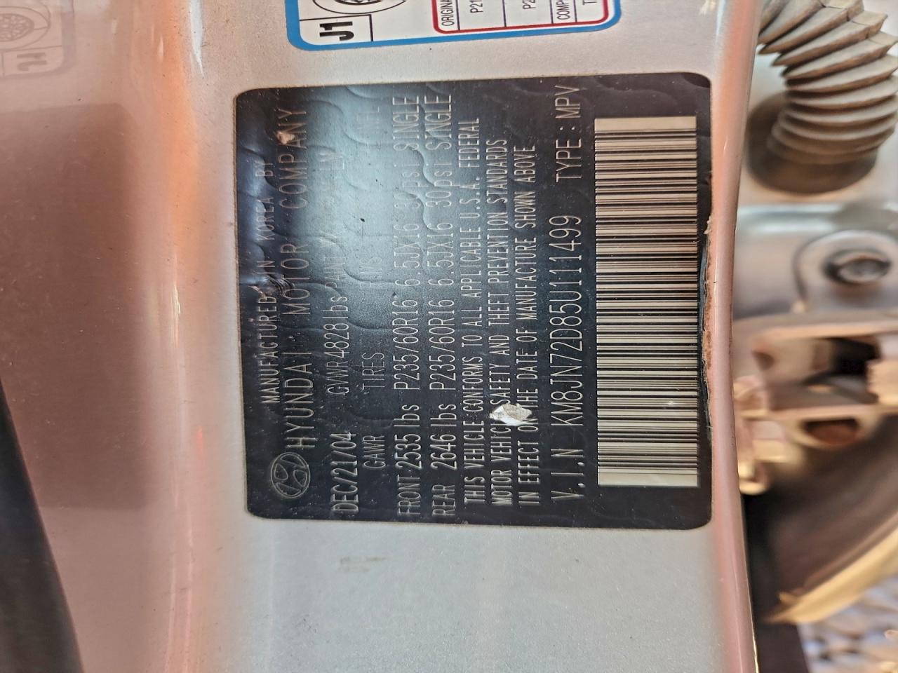 2005 Hyundai Tucson Gls VIN: KM8JN72D85U111499 Lot: 92756725