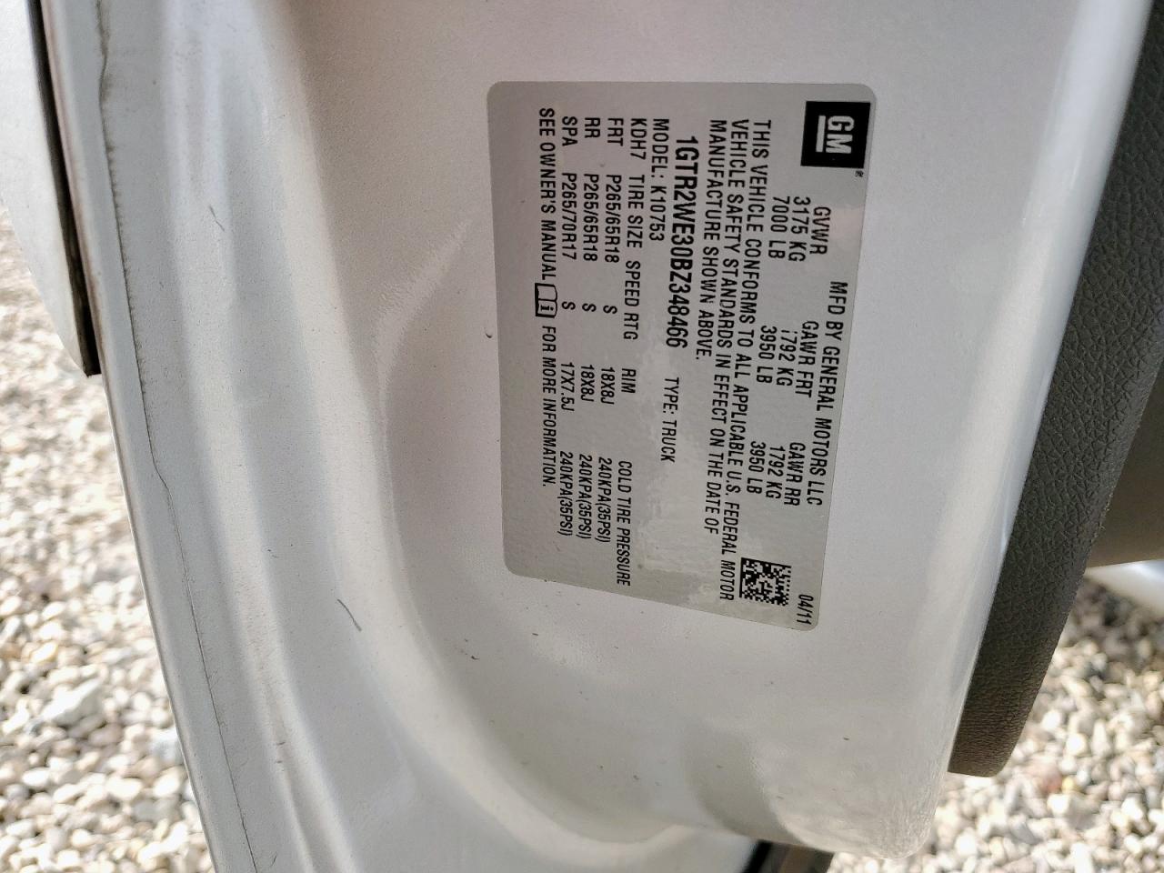 2011 GMC Sierra K1500 Slt VIN: 1GTR2WE30BZ348466 Lot: 93432435