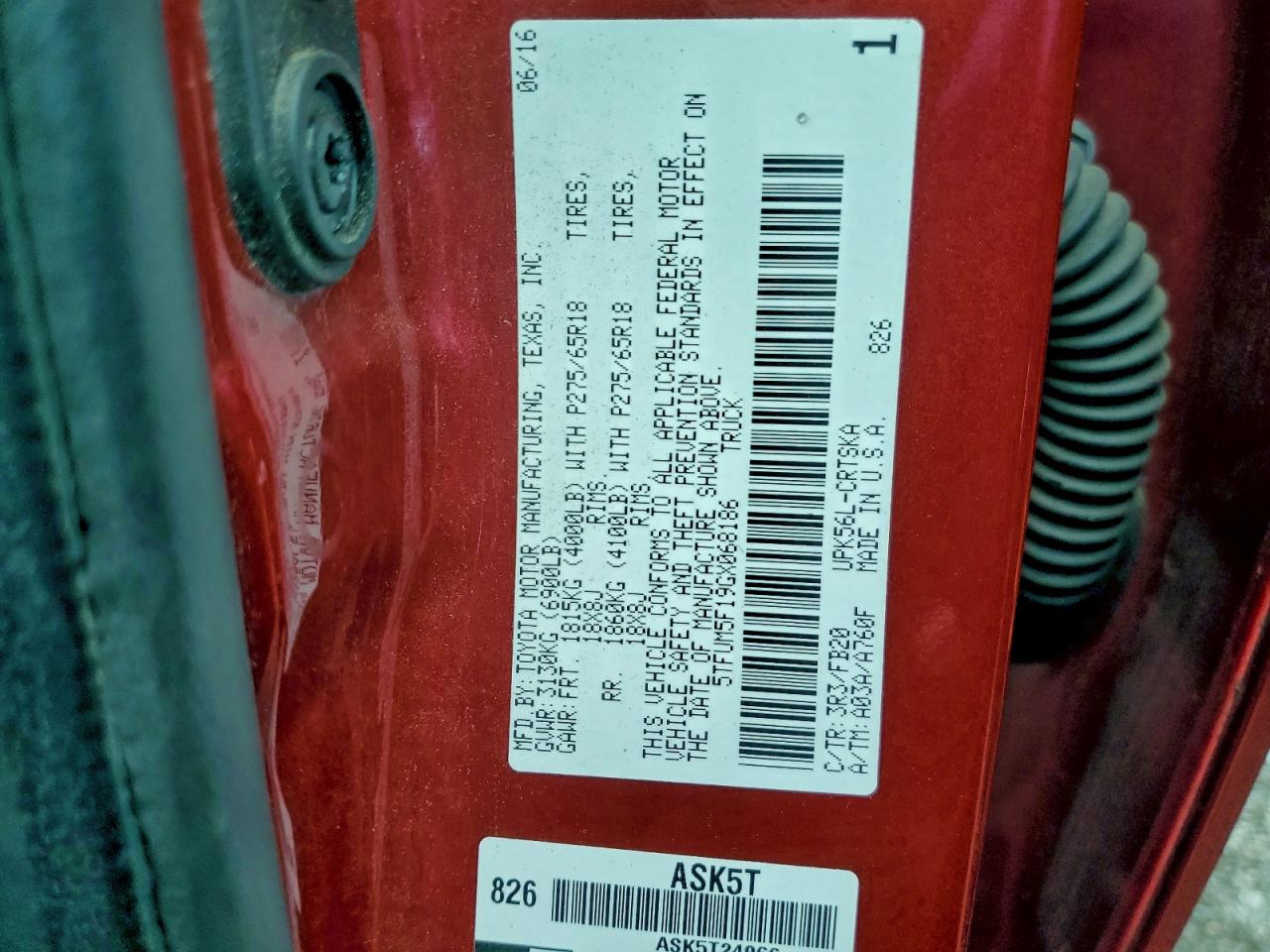 2016 Toyota Tundra Double Cab Sr VIN: 5TFUM5F19GX068186 Lot: 94143665