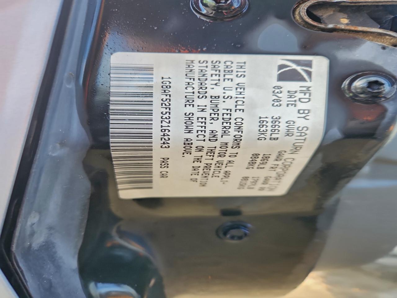 2003 Saturn Ion Level 1 VIN: 1G8AF52F53Z164243 Lot: 94563805