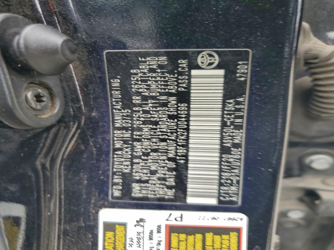 2015 Toyota Camry Le VIN: 4T1BF1FK2FU044696 Lot: 93996895