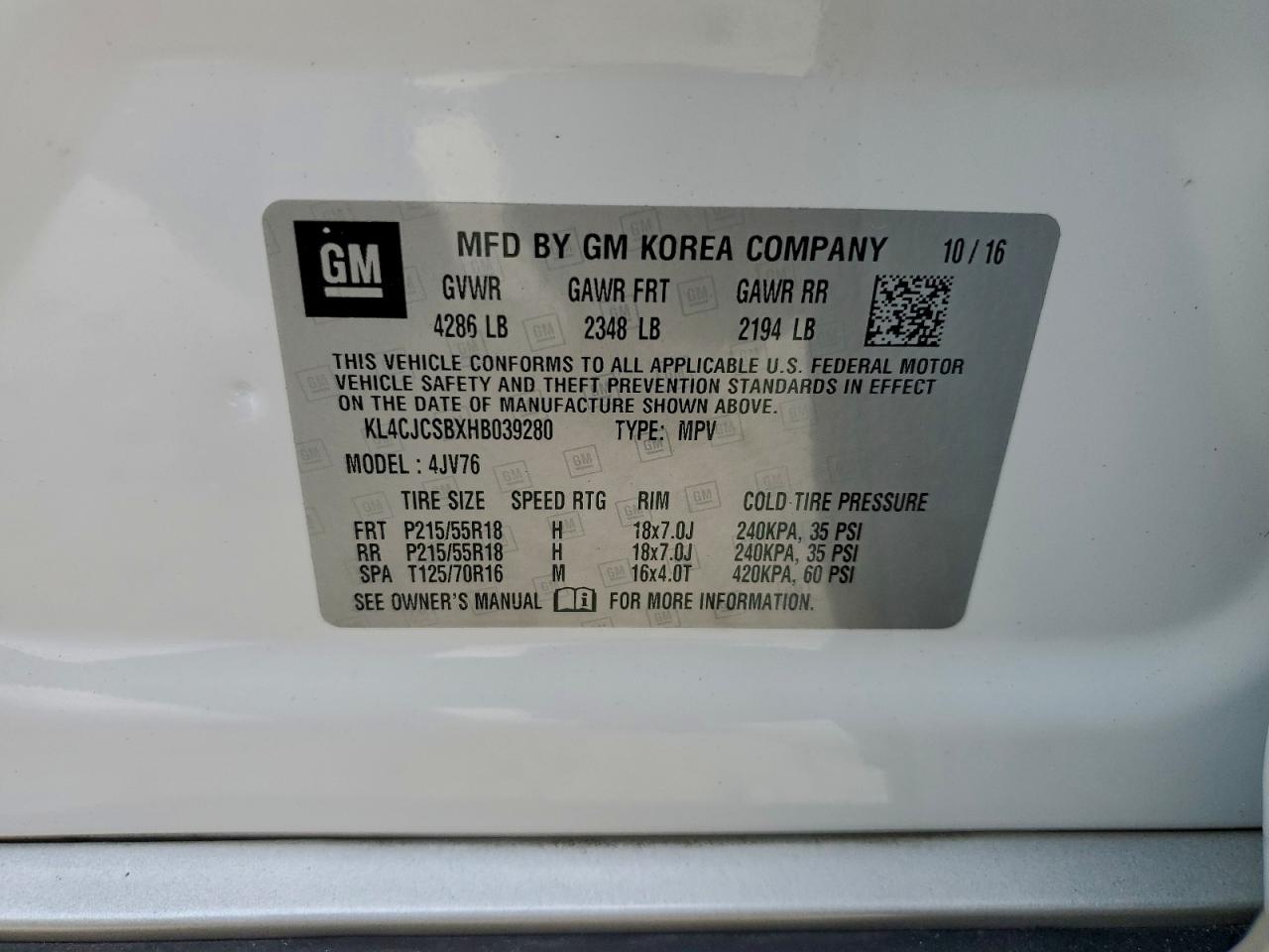 2017 Buick Encore Essence VIN: KL4CJCSBXHB039280 Lot: 94079165