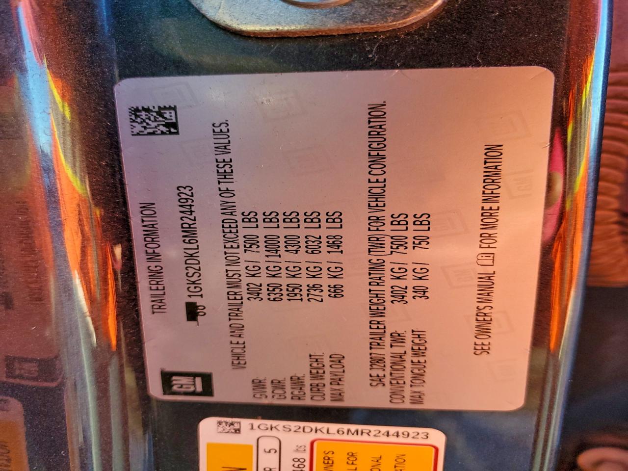 2021 GMC Yukon Denali VIN: 1GKS2DKL6MR244923 Lot: 93685115