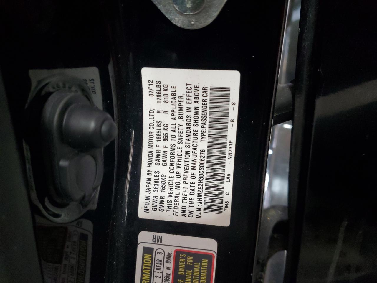 2012 Honda Insight VIN: JHMZE2H30CS006276 Lot: 91278365