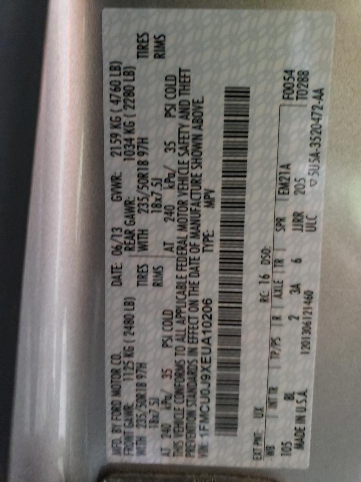 2014 Ford Escape Titanium VIN: 1FMCU0J9XEUA10206 Lot: 93188505