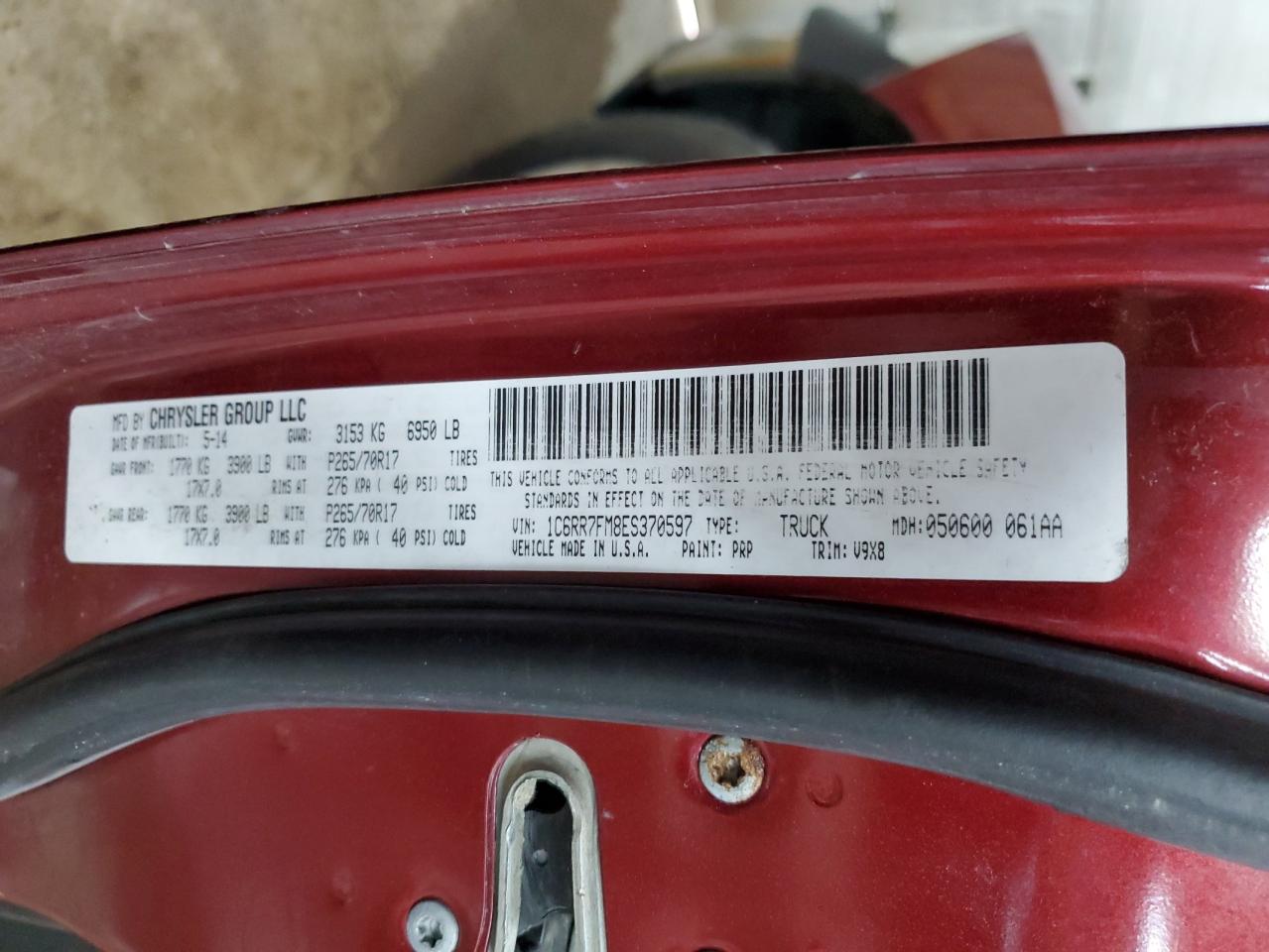 2014 Ram 1500 St VIN: 1C6RR7FM8ES370597 Lot: 93723055