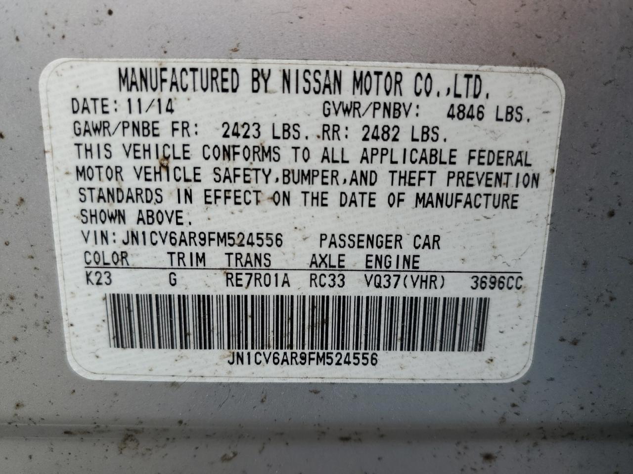 2015 Infiniti Q40 VIN: JN1CV6AR9FM524556 Lot: 92244045