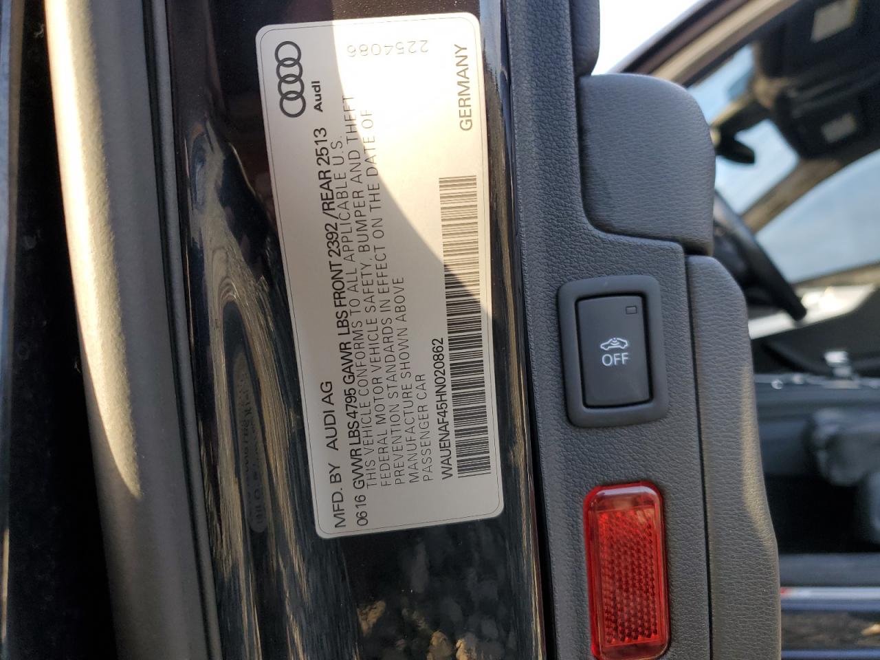 2017 Audi A4 Premium Plus VIN: WAUENAF45HN020862 Lot: 93683395