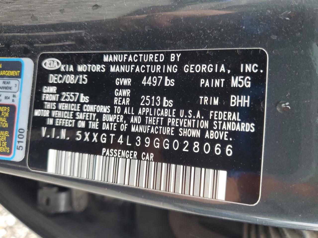 2016 Kia Optima Lx VIN: 5XXGT4L39GG028066 Lot: 93295035