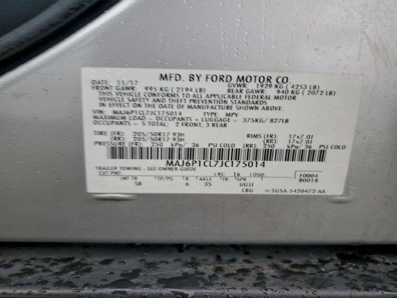 2018 Ford Ecosport Ses VIN: MAJ6P1CL7JC175014 Lot: 93712905